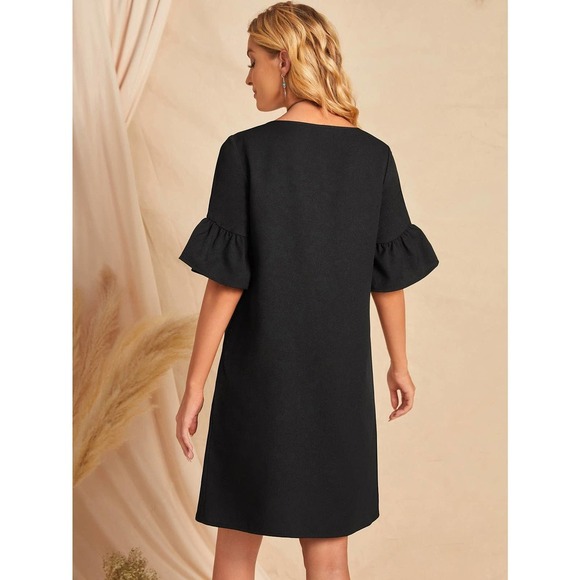 boho short sleeve Bell Cuff Tunic Dress black - Picture 2 of 5